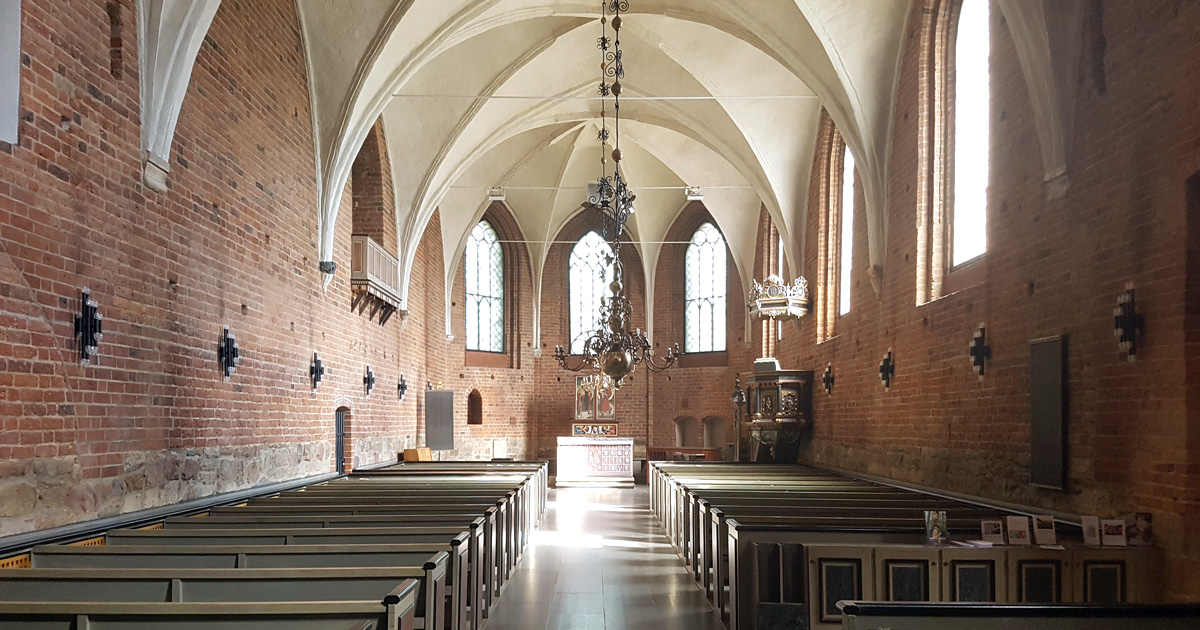 The beautiful longhouse in the Gothic Cloister church from the 12th century in Lund