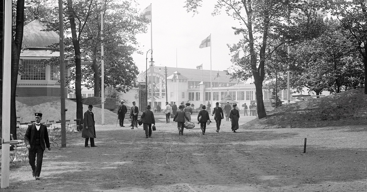 The Lund Exhibition in 1907 in Lund city park with the music pavilion
