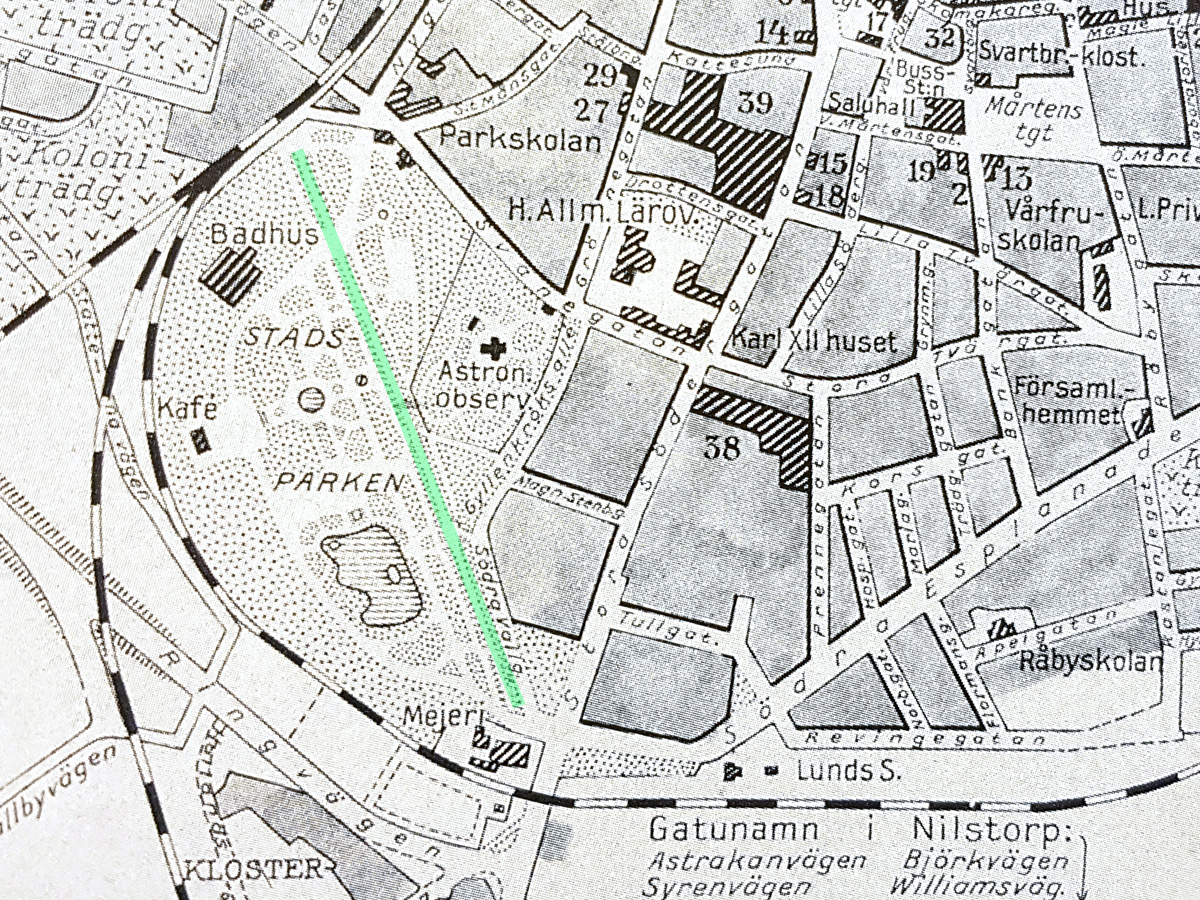 A map of the city park in Lund from 1940