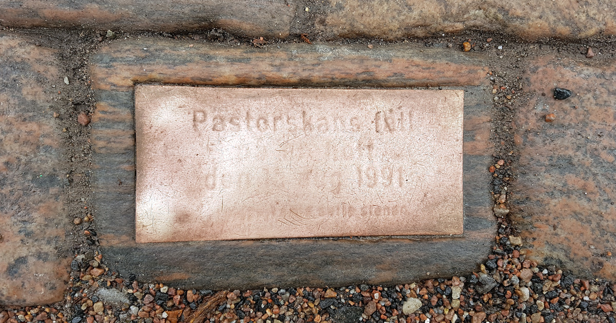 Memorial plaque over the Pastor’s wife’s fall on a hip