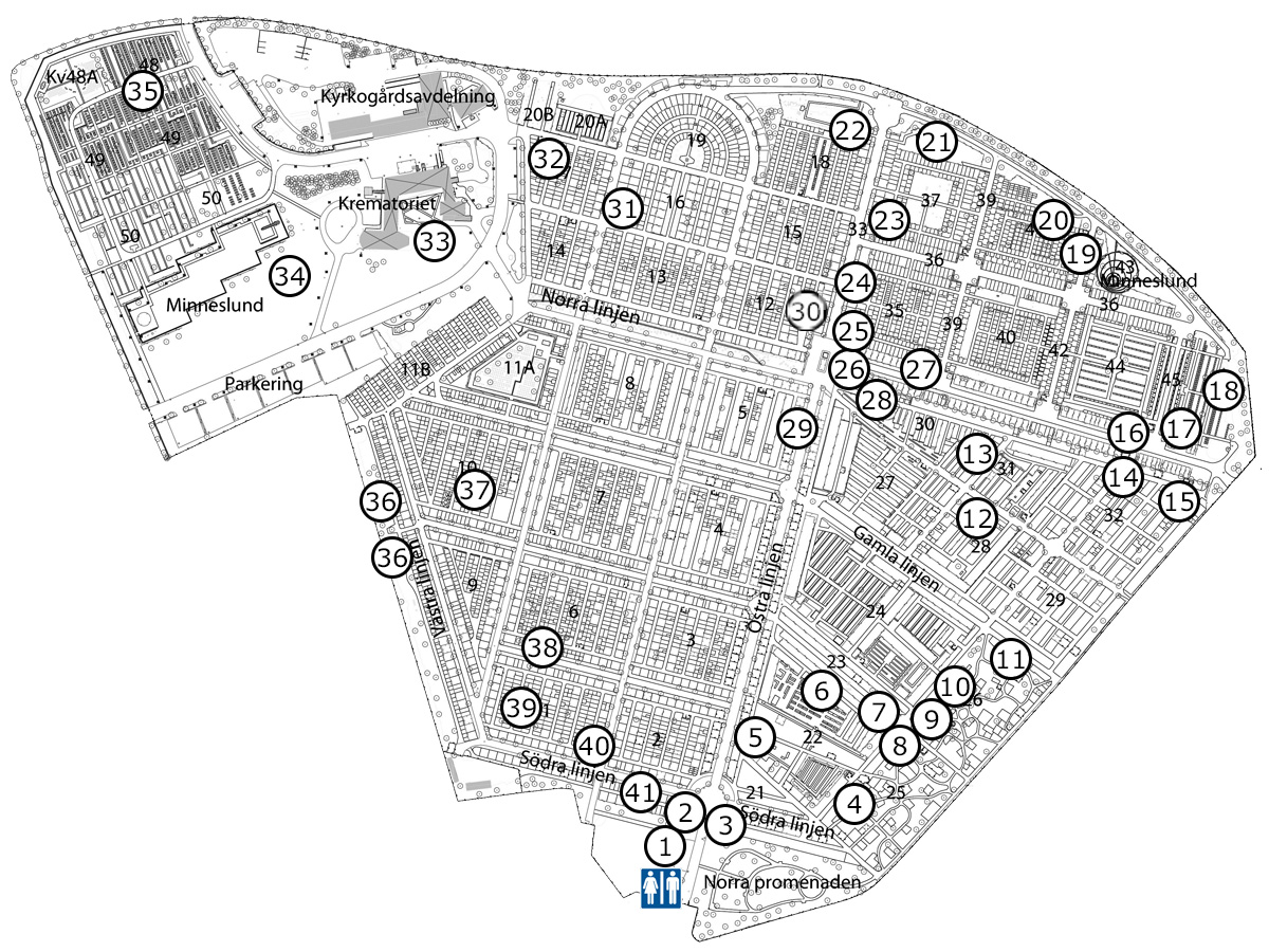Visitor's map of Northern Cemetery in Lund