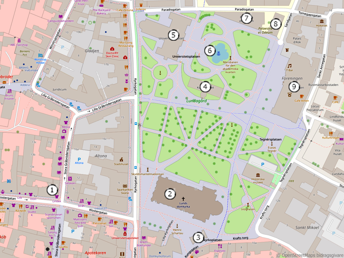 Map of the history of Lund university