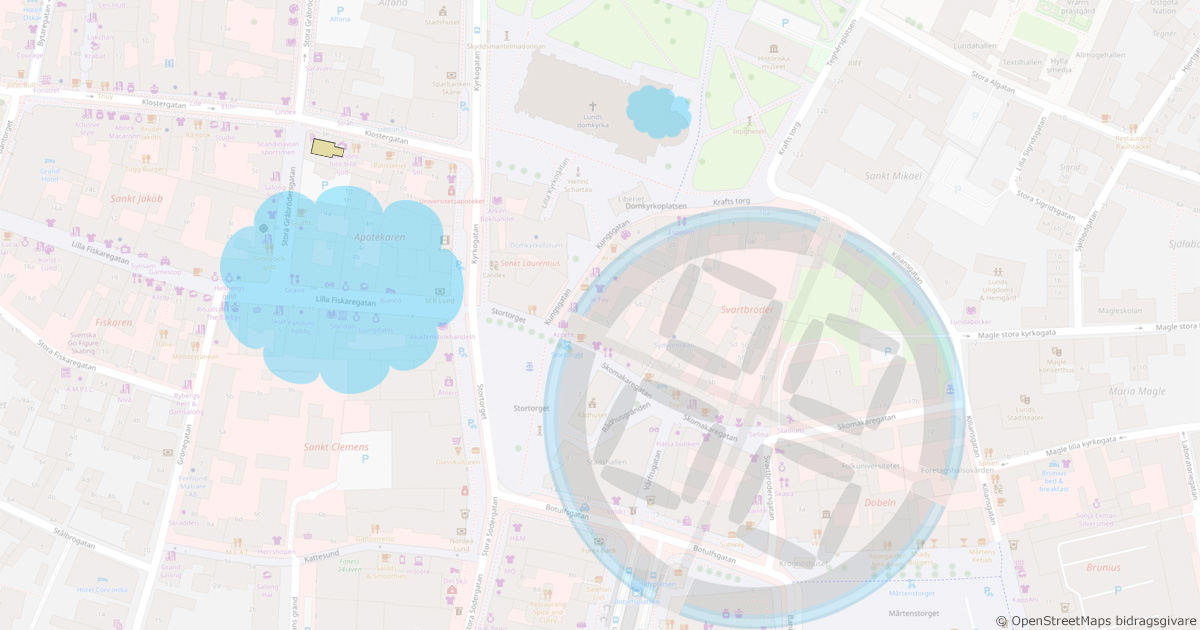 Map of Lund as it may have looked like in year 973 with a fortress (trelleborg) and the first church