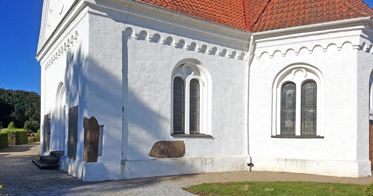 two of the three runestones about Toke Gormsson in the choir of Hällestad's church