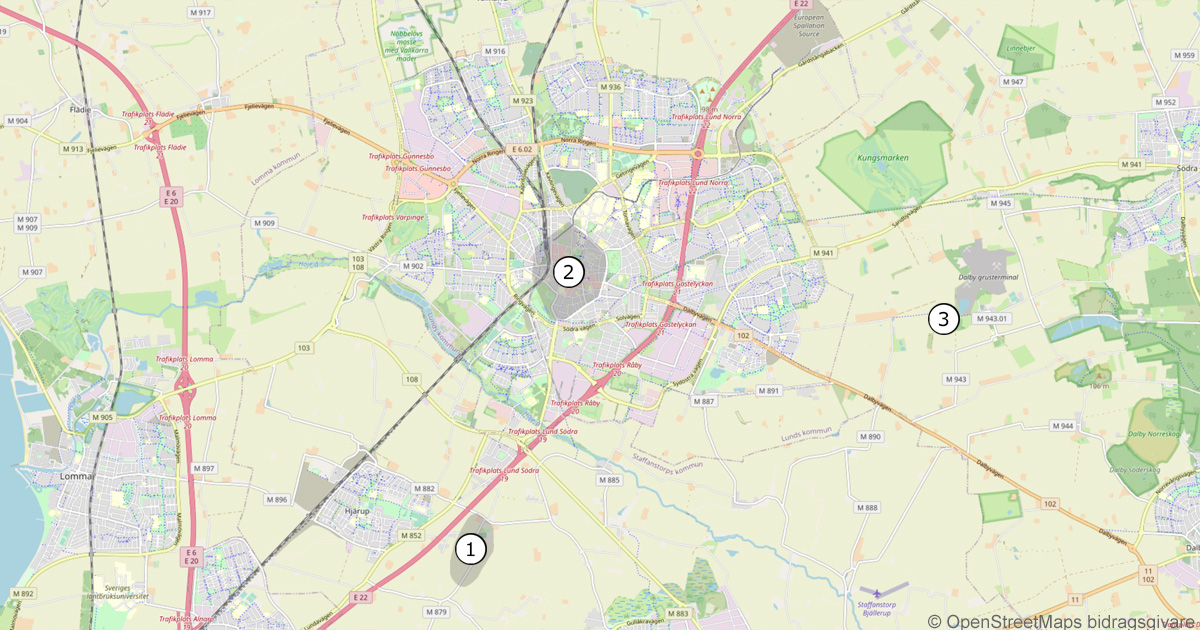 Map of the viking age Lund, the viking age Uppårka, and the Arendala court site