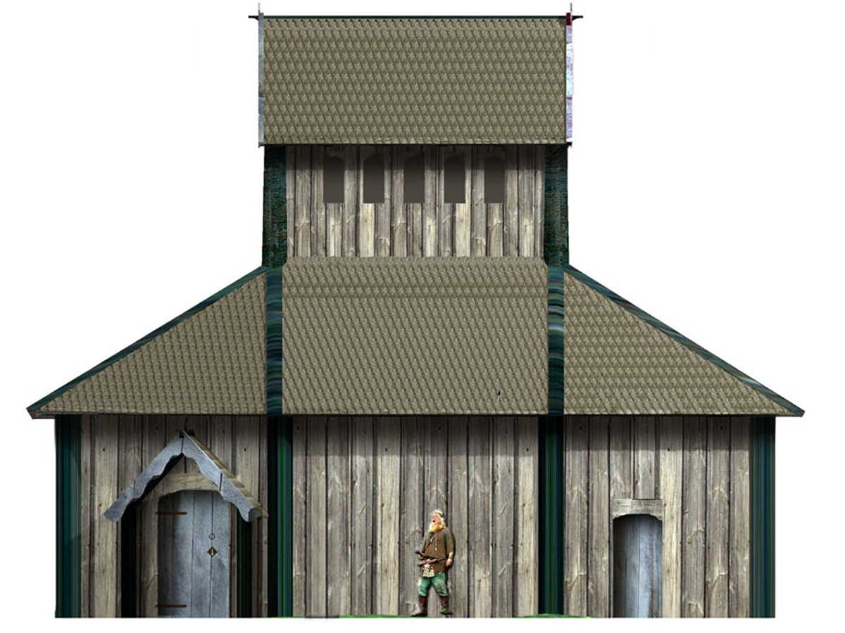 A reconstruction by Sven Rosborn showing how the worship building in Uppåkra may have looked like