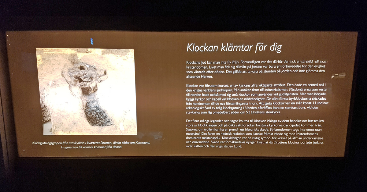 Information in the exhibition for Drotten church ruin about the pit bell casting