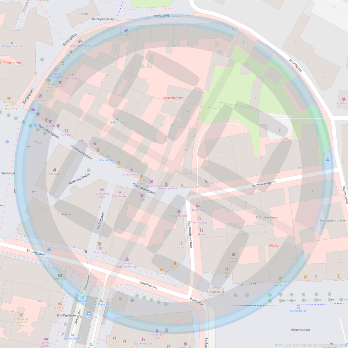 Map that shows how the fortress (trelleborg) may have been located in Lund