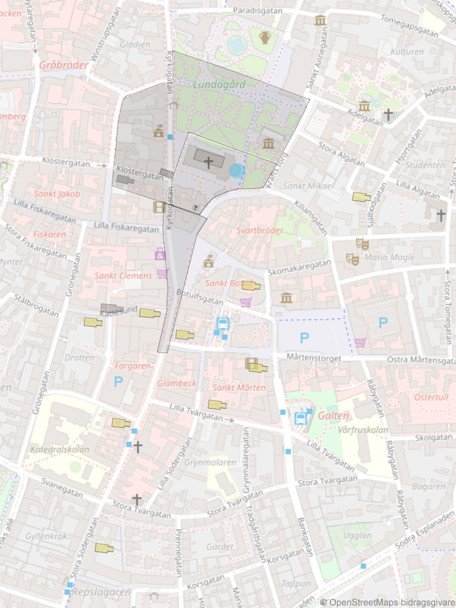 Map of all Lund's churches in the 1060s 