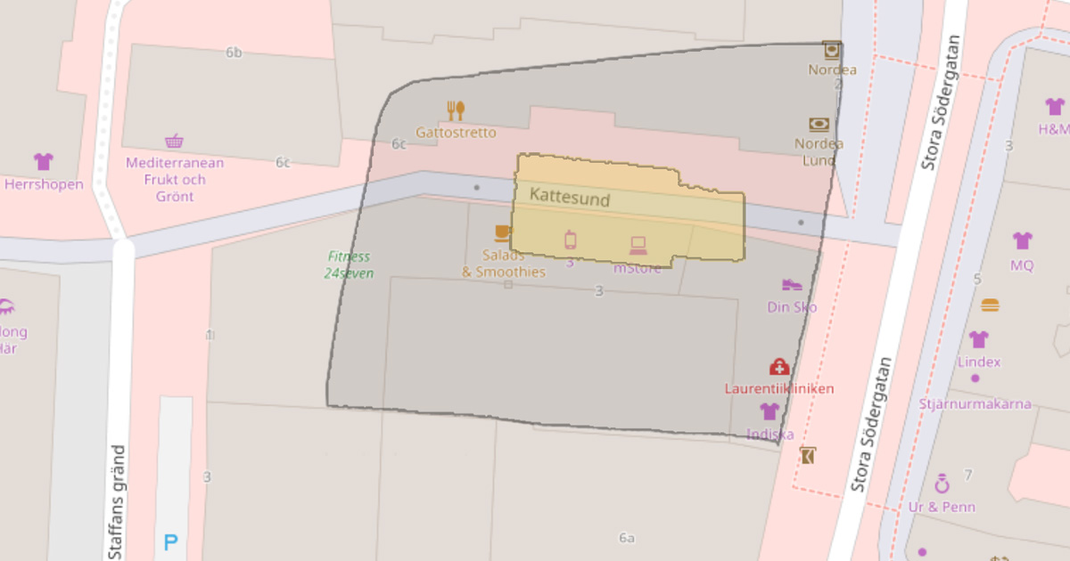 Map of the Eastern Kattesund church in Lund and the surrounding cemetery