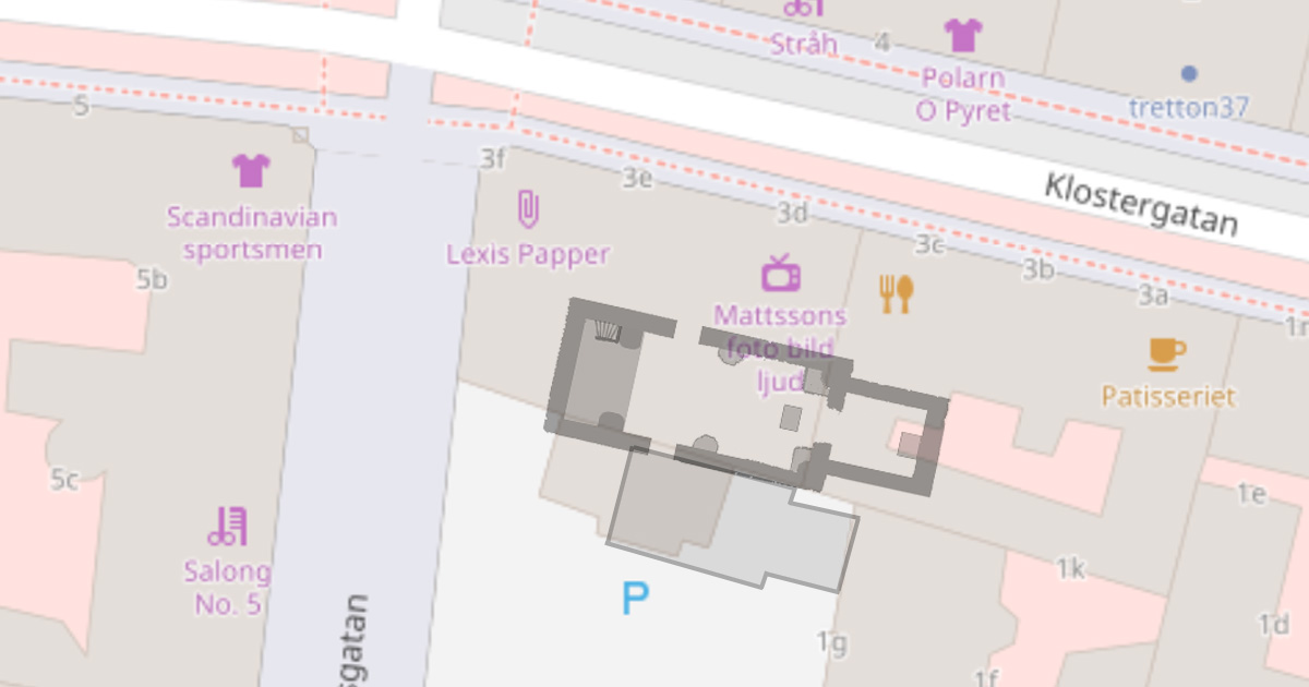 Map of St. Clement's church of stone and the former wooden church in Lund