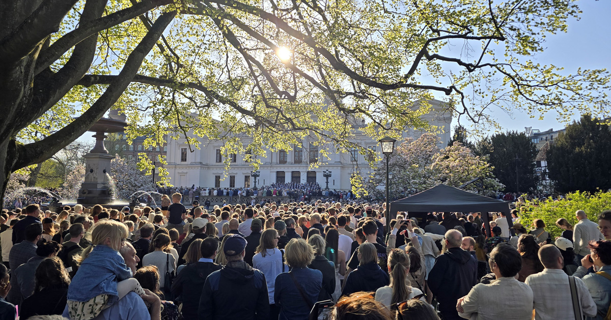 Lund Student singers at the University Plaza in Lund at May 1st