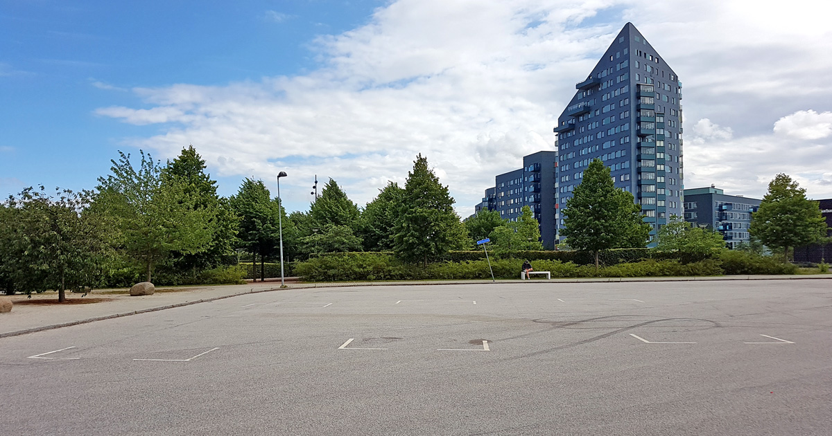 The parking lot for busses outside the parking garage Arena Park