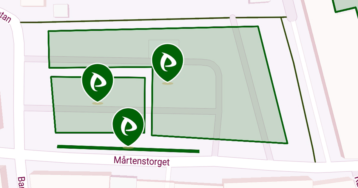 Parking zones at the street and at the square Mårtenstorget in Lund
